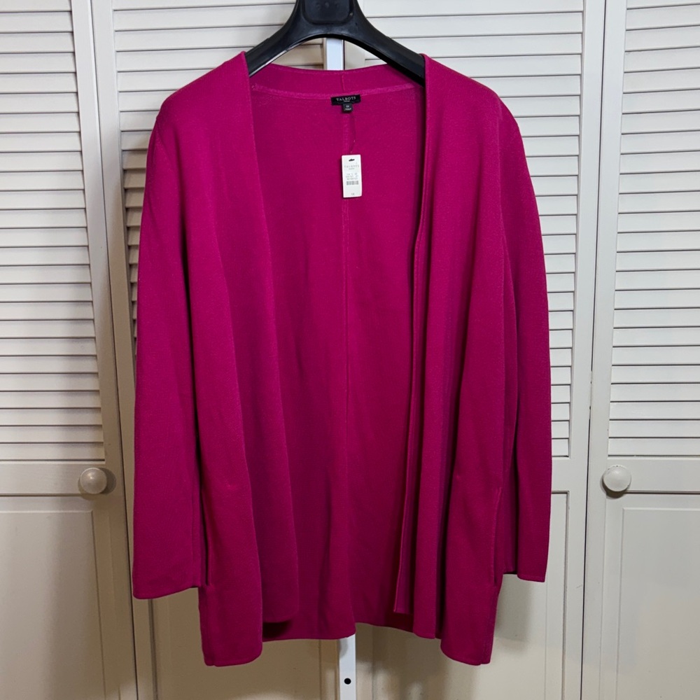 NWT Talbots Fuchsia Open Front Cotton Blend Open Style Cardigan 1X